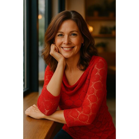 Chicos Size 0 Red Crochet Knit Cowl Neck Sweater Blouse Layered Fit Boho Core - Picture 1 of 12